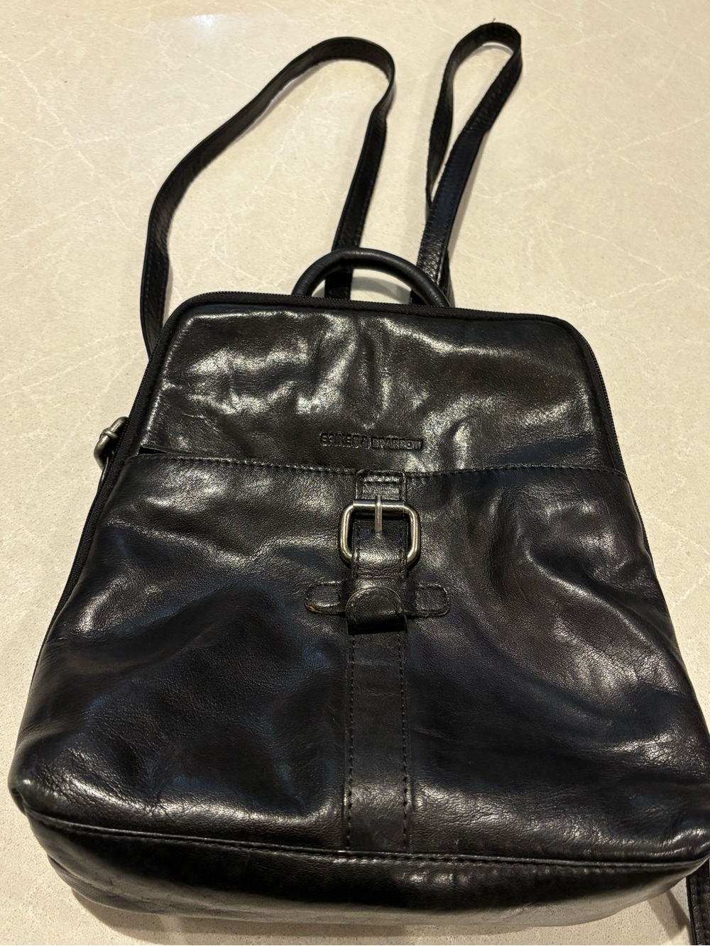 Spikes & Sparrow Black Leather Convertible Backpack Shoulder Bag